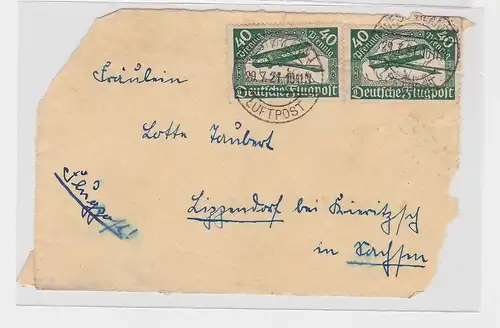 89149 Brief Vorderseite Deutsche Flugpost 40 Pfennig Westerland-Lippendorf 1921