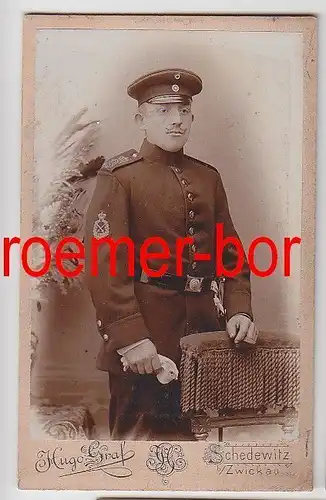 73487 Kabinett Foto Soldat mit Königsabzeichen der Infanterie 1900