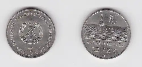 DDR Gedenk Münze 5 Mark Leipzig altes Rathaus 1984 (126295)