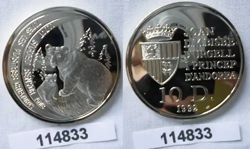 10 Diners Silber Münze Andorra 1992 Bedrohte Tierwelt Bär (114833)