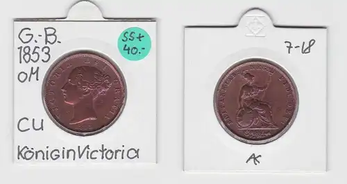 Half Penny Kupfer Münze Großbritannien 1853 Königin Victoria  (133551)