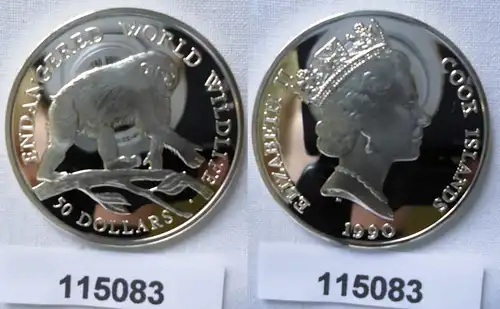 50 Dollar Silber Münze Cook Inseln 1990 bedrohte Tierwelt Schimpanse (115083)