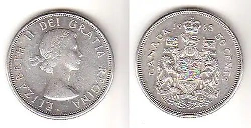 50 Cents Silber Münze Kanada 1963 f.vz (114690)