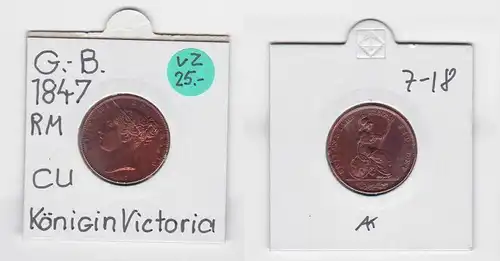1 Farthing Kupfer Münze Großbritannien 1847 Victoria (133676)