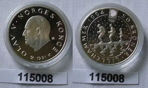 50 Kronen Silber Münze Norwegen Olympiade 1994 Lillehammer 1991 (115008)