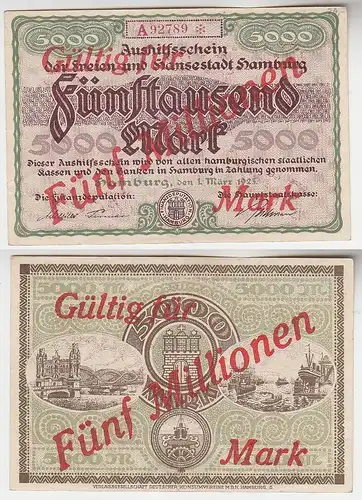 5 Millionen Mark Banknote Aushilfsschein Stadt Hamburg 1923 KN 5stellig (116162)