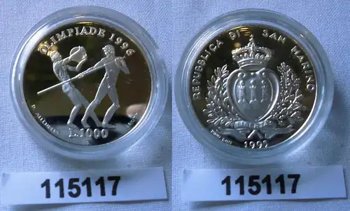 1000 Lira Silber Münze San Marino  Olympiade 1996 Atlanta 1995 (115117)
