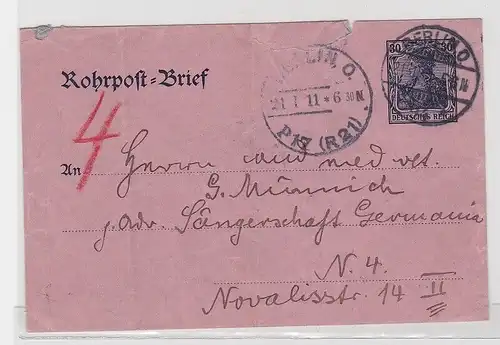 92756 Ganzsachen Rohrpost Brief Berlin Sängerschaft Germania 1911