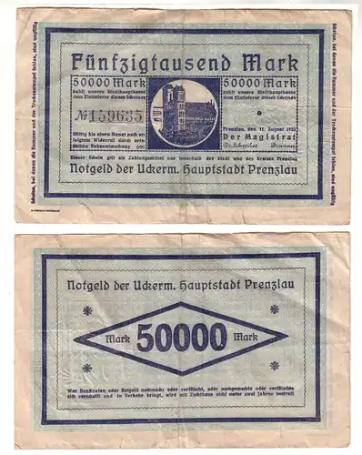 500000 Mark Banknote Inflation Uckerm.Hauptstadt Prenzlau 11.08.1923 (111938)