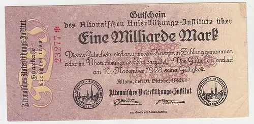 1 Milliarde Mark Banknote Altona Unterstützungs Institut 10.10.1923 (115656)