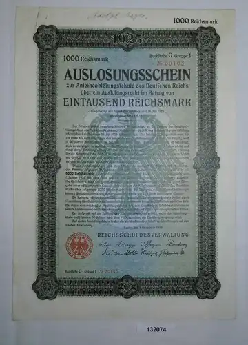 12,50 Mark Aktie Reichsschuldenverwaltung Berlin 1.November 1926 (132074)