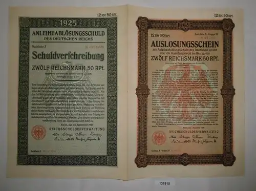 12,50 Mark Aktie Reichsschuldenverwaltung Berlin 25.September 1925 (131910)