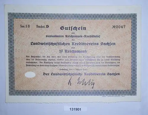 17 RM Gutschein Kreditanstalt sächsischer Gemeinden Dresden 2.1.1930 (131901)