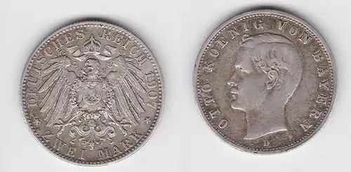 2 Mark Silbermünze Bayern König Otto 1907 Jäger 45 ss+ (150644)