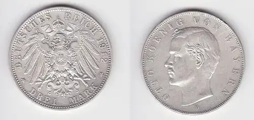 3 Mark Silbermünze Bayern König Otto 1912 Jäger 47 ss (150649)