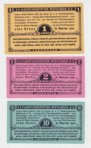 3 Banknoten K.u.K. Flüchtlingsstation Mistelbach N.Ö. kassenfrisch (130140)