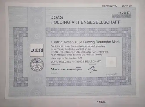 50 Mark fünfzig Aktien DOAG Holding AG Hamburg September 1987 (128554)