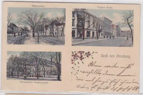 16882 Ak Gruß aus Annaburg Mühlenstraße, Steingutfabrik, Torgauer Straße 1912