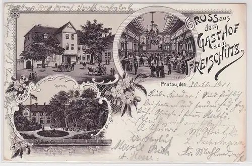 10792 Ak Lithographie Gruß aus dem Gasthof zum Freischütz Pratau1901