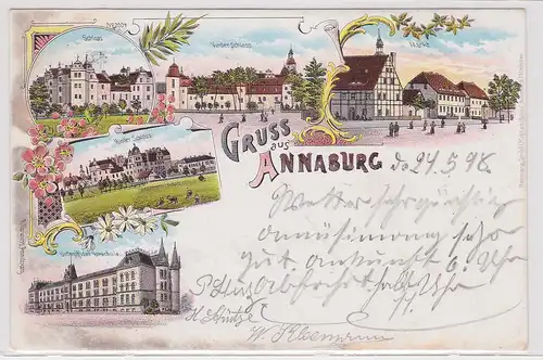 01112 Ak Lithographie Gruß aus Annaburg Unteroffizier Vorschule usw. 1898