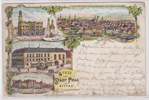 54967 Ak Lithographie Gruß aus Hotel Stadt Prag in Zittau 1904