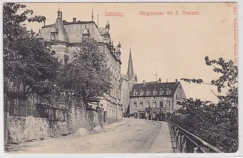 903098 AK Leisnig - Bergstrasse mit Königlichem Postamt 1906