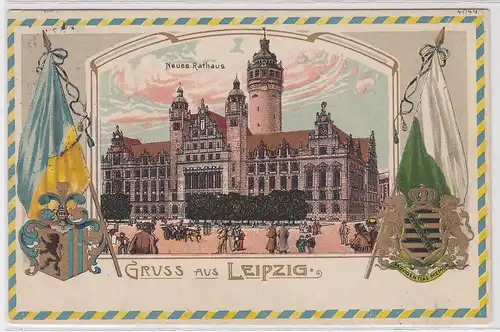 903105 Wappen Passepartout AK Gruss aus Leipzig - Neues Rathaus 1916