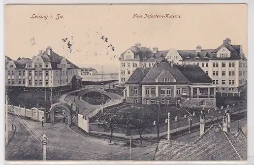902988 Feldpost AK Leisnig - Neue Infanterie-Kaserne, Bahnpost 1915