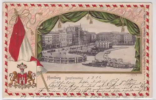 902860 Wappen Passepartout AK Hamburg - Jungfernstieg, Totalansicht 1902