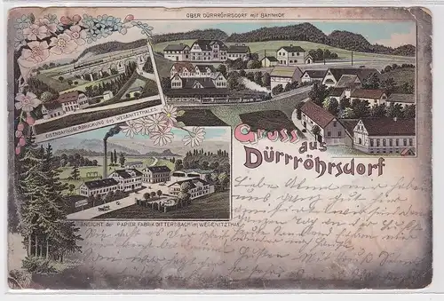 902472 Lithografie AK Gruss aus Dürrröhrsdorf - Papierfabrik Dittersbach 1892