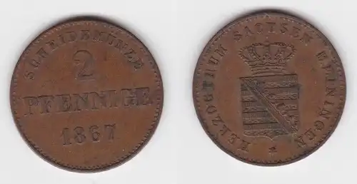 2 Pfennig Kupfer Münze Sachsen-Meiningen 1868 ss+ (143274)