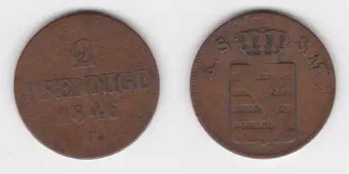 2 Pfennig Kupfer Münze Sachsen 1846 F f.ss (142966)