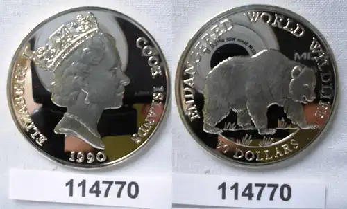 50 Dollar Silber Münze Cook Inseln 1990 bedrohte Tierwelt Grizzlybär (114770)