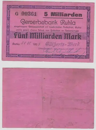 5 Milliarden Mark Banknote Gewerbebank Ruhla 31.10.1923 (140600)