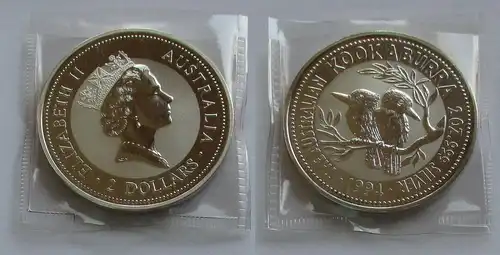 2 Dollar Silber Münze Australien Kookaburra 2 Unzen Feinsilber 1994 (131951)