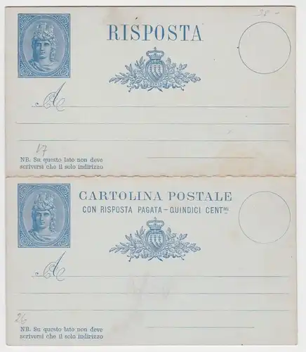 47978 seltene Ganzsachen Antwort Postkarte San Marino vor 1900