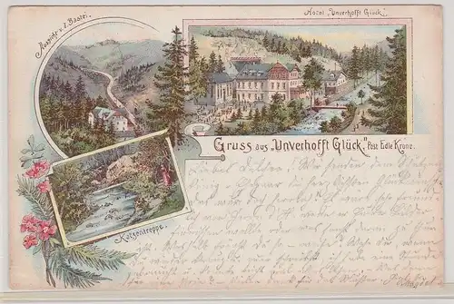 903324 AK Gruss aus "Unverhofft Glück" Post Edle Krone - Hotel Katzentreppe 1896