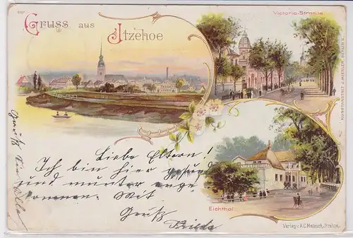 36802 AK Gruss aus Itzehoe - Victoria-Strasse, Straßenansicht, Eichthal 1898