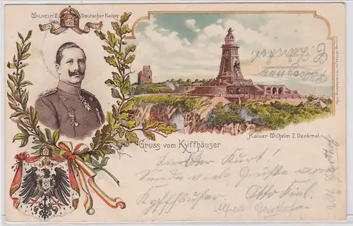 902708 Lithografie AK Gruss vom Kyffhäuser - Kaiser Wilhelm I. Denkmal 1908