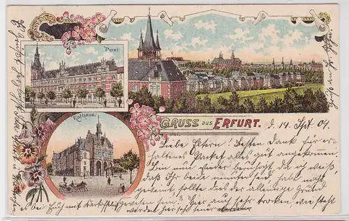903054 Lithografie AK Gruss aus Erfurt - Rathaus, Post 1904