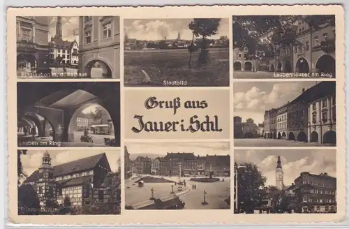 901293 AK Gruß aus Jauer (Jawor) in Schlesien - Laubenhäuser am Ring 1940