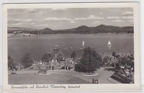 61189 AK Sommerfrische und Strandbad Wartenberg Sudetenland 1943 Bahnpost