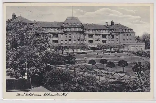 41584 AK Bad Salzbrunn (Szczawno-Zdrój) - Schlesischer Hof mit Parkpartie 1938