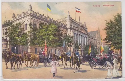 902395 Künstler AK Leipzig - Universität, Straßenansicht mit Kutschen 1909