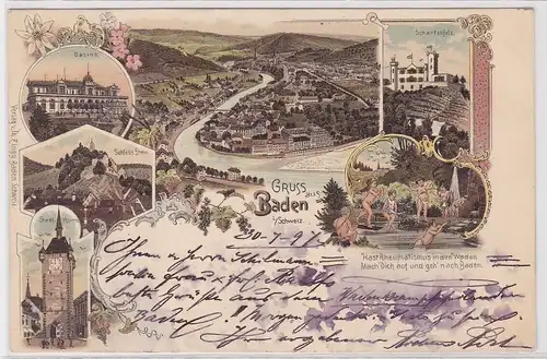 902361 AK Gruss aus Baden - Casino, Schloss Stein, Schartenfels, Stadtthurm 1897