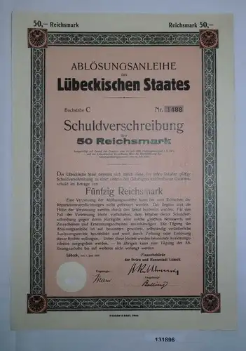 50 Reichsmark Schuldverschreibung Hansestadt Lübeck 1.6.1927 (131896)