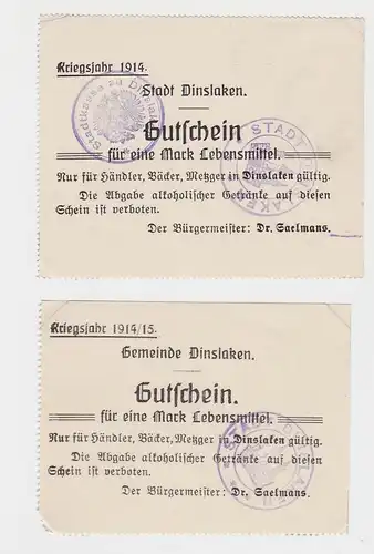 2 x 1 Mark Banknoten Notgeld Gemeinde Dinslaken 1914 (133072)