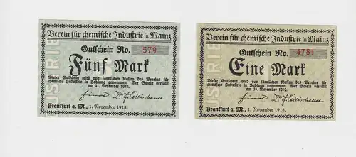 1 & 5 Mark Banknoten Notgeld Frankfurt a.M. Verein für chem.Industrie  (133137)