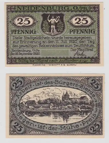 25 Pfennig Banknote Notgeld Stadt Neidenburg Nidzica ohne KN 22.9.1920 (137725)