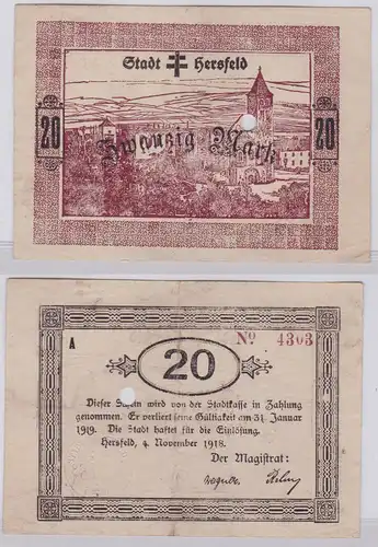 20 Mark Banknoten Notgeld Stadt Hersfeld 4.11.1918 (126384)